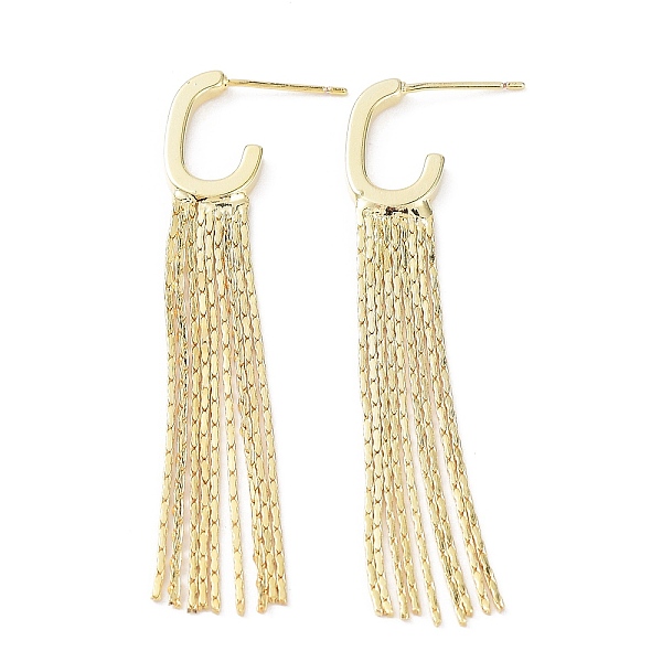 

PandaHall Rack Plating Brass Tassel Stud Earrings, Oval Half Hoop Earrings, Cadmium Free & Lead Free, Real 18K Gold Plated, 59.5x10x2mm...