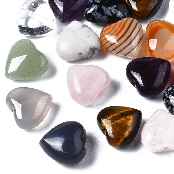 

PandaHall Natural Mixed Stone Beads, Heart, 14.5x15x8~9mm, Hole: 1.2mm Mixed Stone Heart