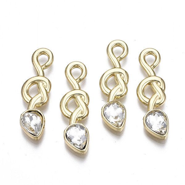 

PandaHall Rack Plating Alloy Pendants, with Glass, Cadmium Free & Lead Free, Light Gold, 30x9x4mm, Hole: 3mm Alloy Others Clear