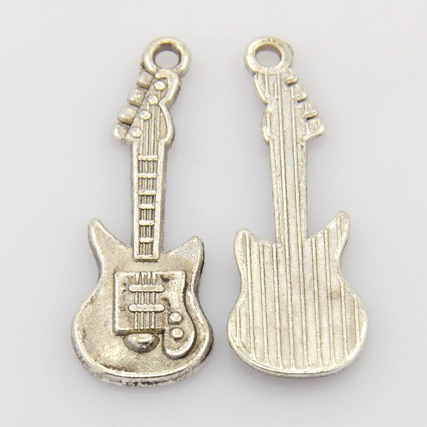 

PandaHall Tibetan Style Alloy Pendant, Guitar, Lead Free and Cadmium Free, Antique Silver, 31x11x2mm, Hole: 2mm Alloy Musical Instruments