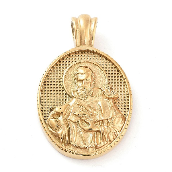 

PandaHall 304 Stainless Steel Pendants, Oval with Saint Charm, Golden, 42.5x26x2mm, Hole: 5mm 304 Stainless Steel Oval