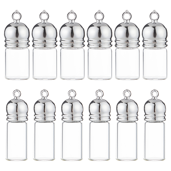 PandaHall 12 Pcs 2 Sizes Glass Bottle Pendants, Mini Clear Refillable Bottles Wish Bottle Charms Vial Pendant Openable Perfume Bottle for...