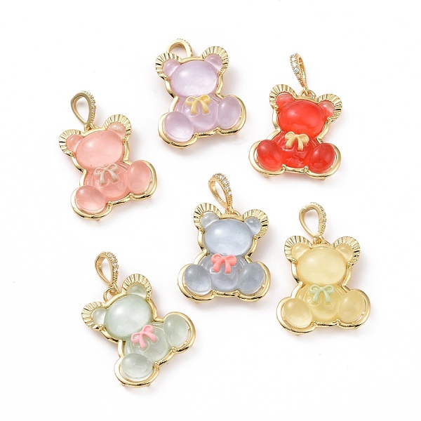 

PandaHall Translucent Resin Pendants, Bear with Bowknot Charm, with Brass Micro Pave Clear Cubic Zirconia, Cadmium Free & Lead Free, Real..., Multicolor