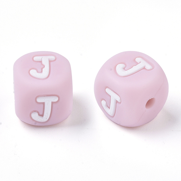 

PandaHall Food Grade Eco-Friendly Silicone Beads, Horizontal Hole, Chewing Beads For Teethers, DIY Nursing Necklaces Making, Letter Style..., Pink