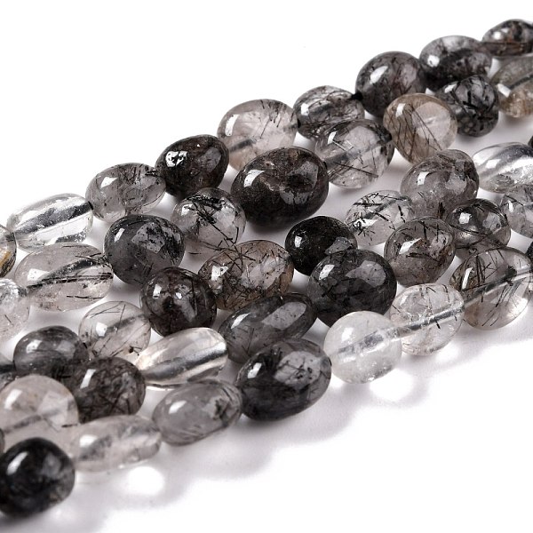 

PandaHall Natural Tourmalinated Quartz/Black Rutilated Quartz Beads Strands, Nuggets, Tumbled Stone, 8~11x7.5~9x4.5~7mm, Hole: 0.8mm, about...