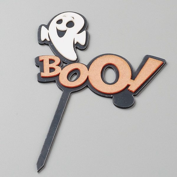 PandaHall Acrylic Ghost Cake Insert Card Decoration, with Self Adhesive, for Halloween Cake Decoration, Word Boo, Mixed Color, 126x80x1mm...