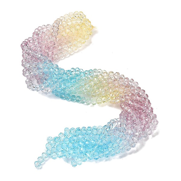 

PandaHall Transparent Painted Glass Beads Strands, Faceted, Rondelle, Colorful, 8x6.5mm, Hole: 1mm, about 63pcs/strand, 16.14''(41cm) Glass...