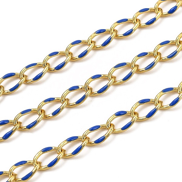 

PandaHall Brass Curb Chains, with Enamel, Spool, Long-Lasting Plated, Soldered, Golden, Blue, Link: 10.3x7x1.25mm Brass+Enamel Blue