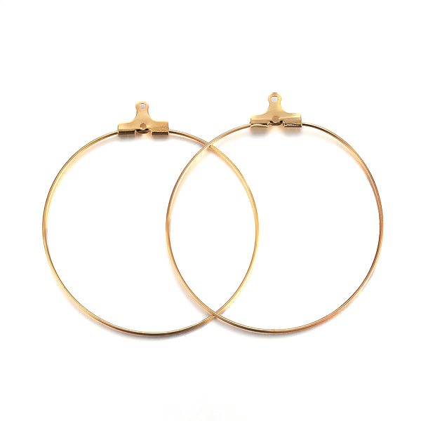 

PandaHall 304 Stainless Steel Pendants, Hoop Earring Findings, Ring, Golden, 44x40x1.5mm, 21 Gauge, Hole: 1mm, Inner Size: 38x39mm, Pin...