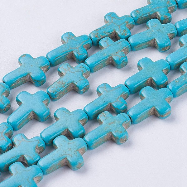 

PandaHall Synthetic Turquoise Beads Strands, Cross, Dyed & Heated, Dark Turquoise, 16x12x4mm, Hole: 1.5mm, about 24pcs/strand, 14.96 inch..., Cyan