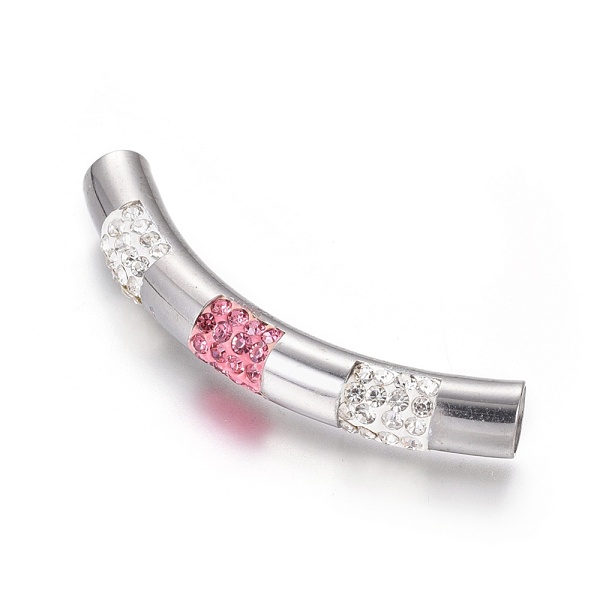 

PandaHall 304 Stainless Steel Polymer Clay Rhinestone Curved Tube Links connectors, Two Half Drilled Holes, Stainless Steel Color, Mixed..., Multicolor