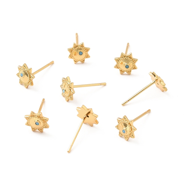 

PandaHall Light Sky Blue Cubic Zirconia Sun Stud Earrings, Brass Jewelry for Women, Lead Free & Cadmium Free & Nickel Free, Real 18K Gold...