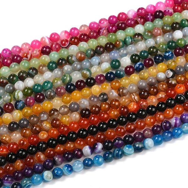 

PandaHall Natural Banded Agate/Striped Agate Beads Strands, Dyed, Round, Mixed Color, 8mm, Hole: 1mm, about 47~48pcs/strand, 14.57''~15.35''..., Multicolor