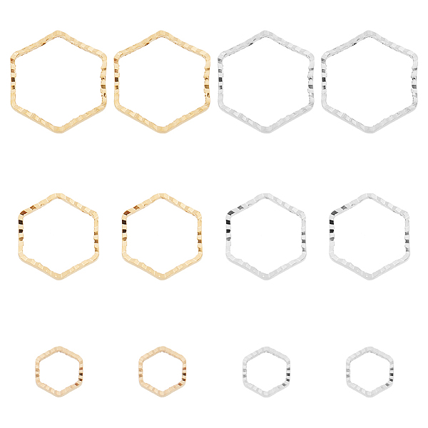 

PandaHall BENECREAT 90Pcs 6 Style Brass Linking Rings, Long-Lasting Plated, Hexagon, Mixed Color, 6~12x6.5~13.5x1mm, Inner Diameter...