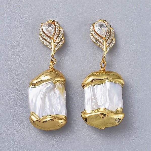 

PandaHall Brass Dangle Stud Earrings, with Pearl Beads, Rhinestone and Ear Nuts, Golden, 46~46.5mm, Pin: 0.8mm Pearl