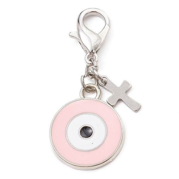 

PandaHall Alloy Enamel Pendant Decoration, with Alloy Clasp, Flat Round with Evil Eyes, Pink, 42mm Alloy+Enamel Evil Eye Pink