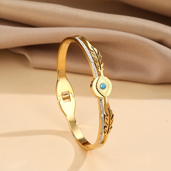 

PandaHall Resin Eye Hinged Bangle with Rhinestone, 304 Stainless Steel Jewelry for Women, Golden, Inner Diameter: 2-3/8x2 inch(6.1x5cm)...