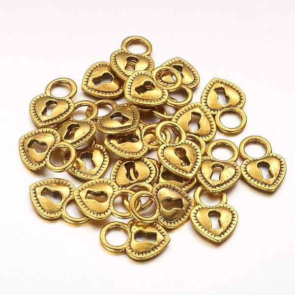 

PandaHall Tibetan Style Alloy Padlock Pendants, Lead Free and Cadmium Free, Heart, Antique Golden Color, about 12mm wide, 17.5mm long, hole...