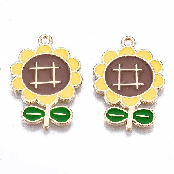 

PandaHall Eco-Friendly Alloy Enamel Pendants, Cadmium Free & Lead Free & Nickel Free, Sunflower, Light Gold, Colorful, 28x20x1.2mm, Hole...