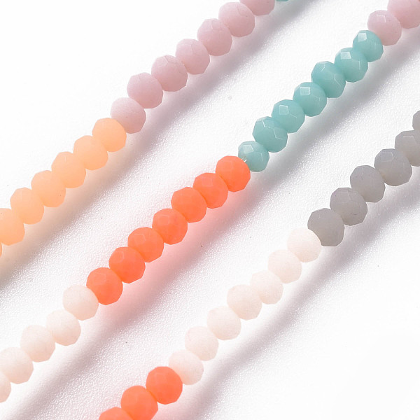 

PandaHall Opaque 7 Colors Frosted Glass Beads Strands, Segmented Multi-color Beads, Faceted Rondelle, Mixed Color, 3x2.5mm, Hole: 0.6mm..., Multicolor