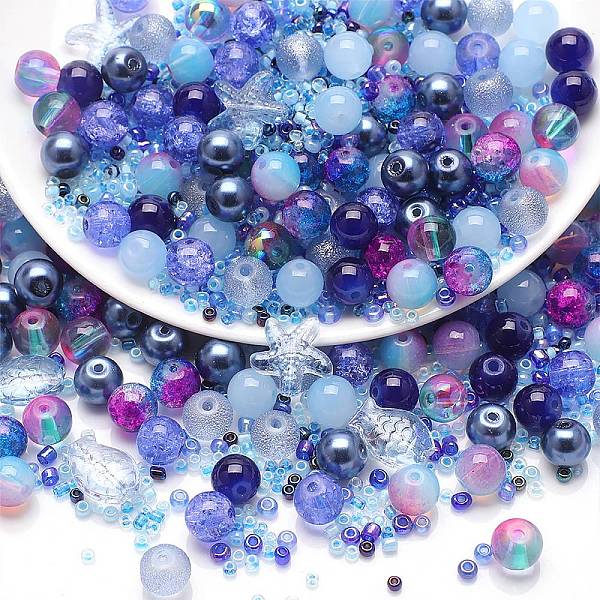 

PandaHall Glass Beads, Round & Starfish & Fish & Rondelle, Mixed Style, Dark Blue, 2~14x2~10x1~8.5mm, Hole: 0.8~1.5mm Glass Mixed Shapes