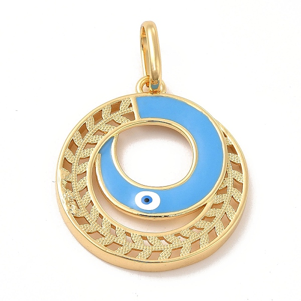 

PandaHall Brass Pendants, with Enamel, Real 18K Gold Plated, Long-Lasting Plated, Round Ring with Evil Eye Charm, Deep Sky Blue...