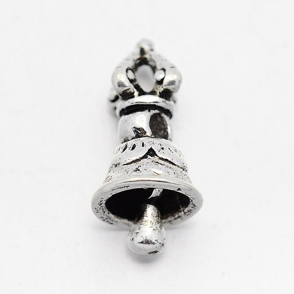 

PandaHall Tibetan Brass Beads, Dorje Vajra with Bell for Buddha Jewelry, Antique Silver, 16x8mm, Hole: 2mm Brass