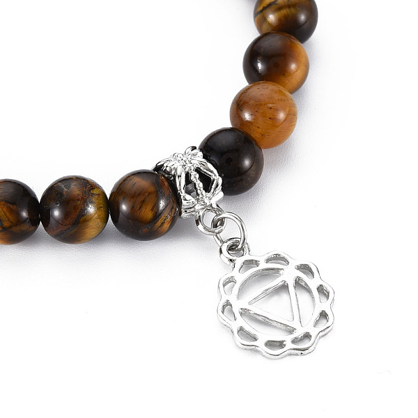 

PandaHall Natural Tiger Eye Beaded Stretch Bracelets, Manipura 7 Chakra Alloy Charm Bracelets for Girl Women, Inner Diameter: 2 inch~2-1/8...