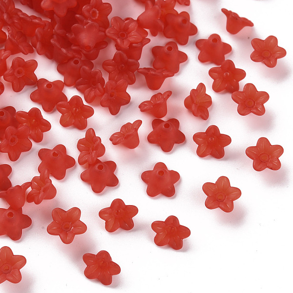 

PandaHall Transparent Acrylic Beads, Flower, Frosted, Red, 10x5mm, Hole: 1mm, about 4600pcs/500g Acrylic Flower Red