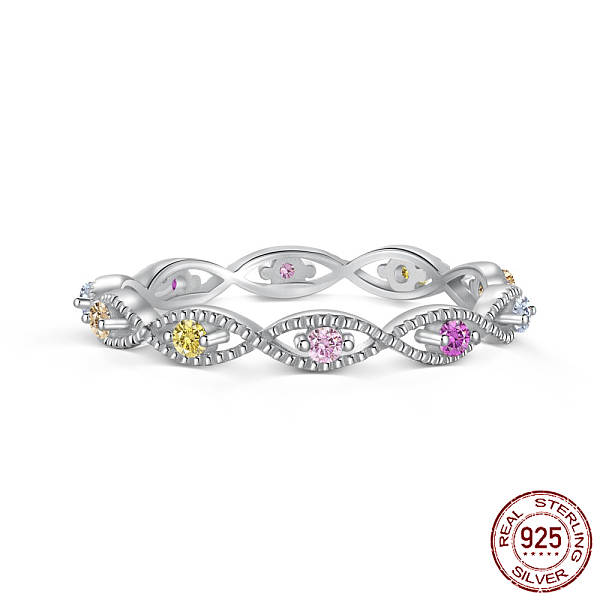 

PandaHall Rhodium Plated Sterling Silver Horse Eye Finger Rings, with Colorful Cubic Zirconia, with S925 Stamp, Platinum, Inner Diameter...