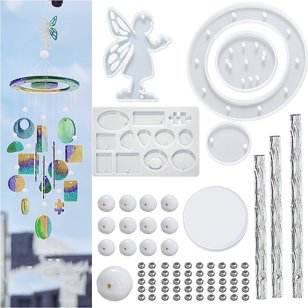 

PandaHall DIY Wind Chime Making Kits, including 4Pcs Statue Silicone Molds, 13Pcs Plastic Beads, 1Pc Stainless Steel S Hooks, 1 Roll Crystal...