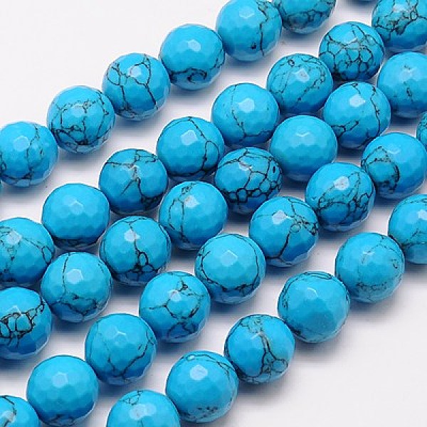 

PandaHall Synthetic Turquoise Beads Strands, Faceted, Dyed, Round, 8mm, Hole: 1mm, about 46pcs/strand, 15.75 inch Synthetic Turquoise Round..., Blue