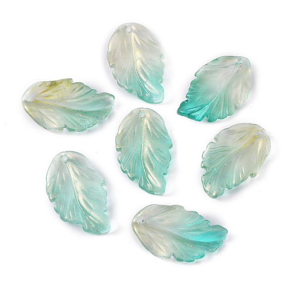 

PandaHall Handmade Transparent Czech Lampwork Pendants, with Gold Foil , Leaf Charms, Turquoise, 28x17x3.5mm, Hole: 1.2mm Lampwork Leaf..., Green