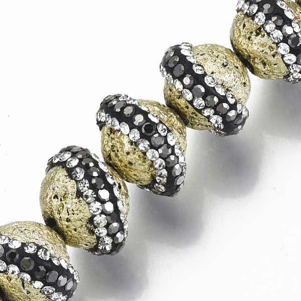 

PandaHall Synthetic Lava Rock Beads, with Polymer Clay Rhinestone, Dyed, Round, Pale Goldenrod, PP11(1.7~1.8mm), 14~16x11mm, Hole: 0.6mm..., Yellow