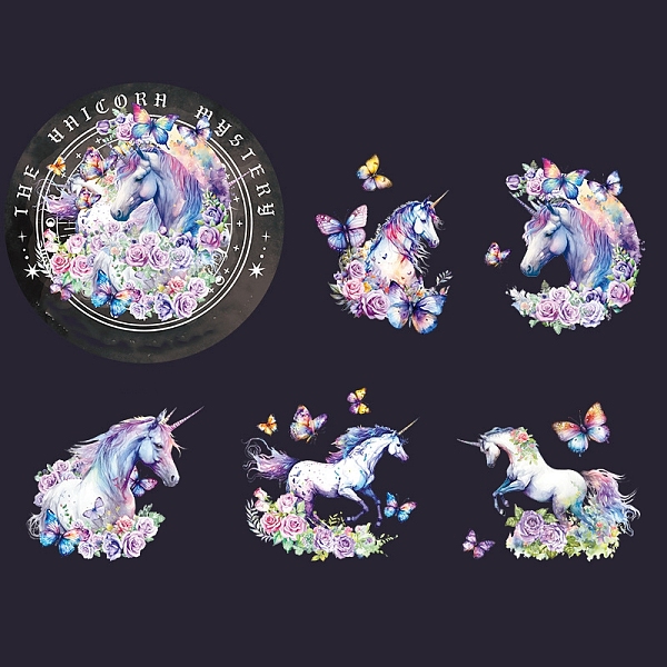 

PandaHall 10Pcs 5 Styles PET Waterproof Self Adhesive Unicorn Stickers, for Scrapbooking, Travel Diary Craft, Medium Orchid, 60x60mm...