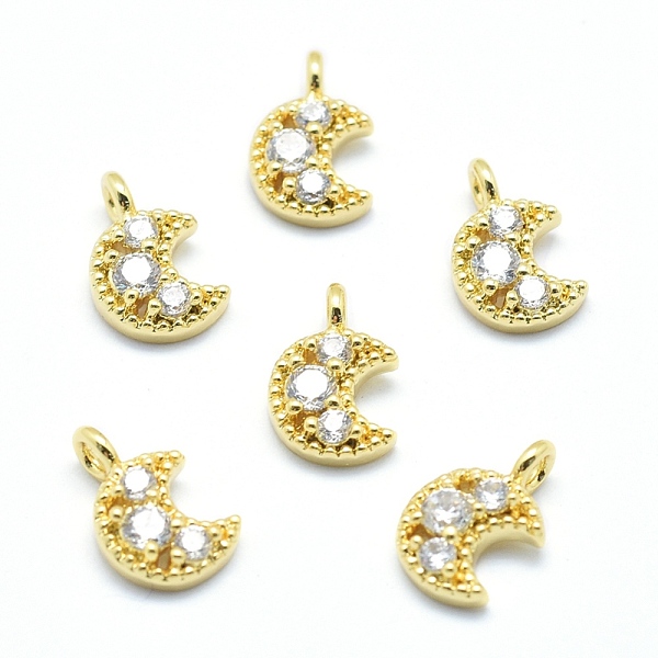 

PandaHall Brass Charms, with Cubic Zirconia, Lead Free & Cadmium Free & Nickel Free, Moon, Clear, Real 18K Gold Plated, 11x7x3mm, Hole...
