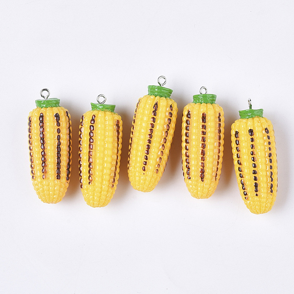 

PandaHall Resin Pendants, with Platinum Tone Iron Loops, Corn, Gold, 45~47x17.5mm, Hole: 2mm Iron+Resin Vegetables Gold