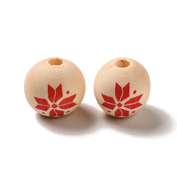 

PandaHall Christmas Snowflake Printed Wood European Beads, Large Hole Beads, Round, Antique White, 16mm, Hole: 4mm Wood Round