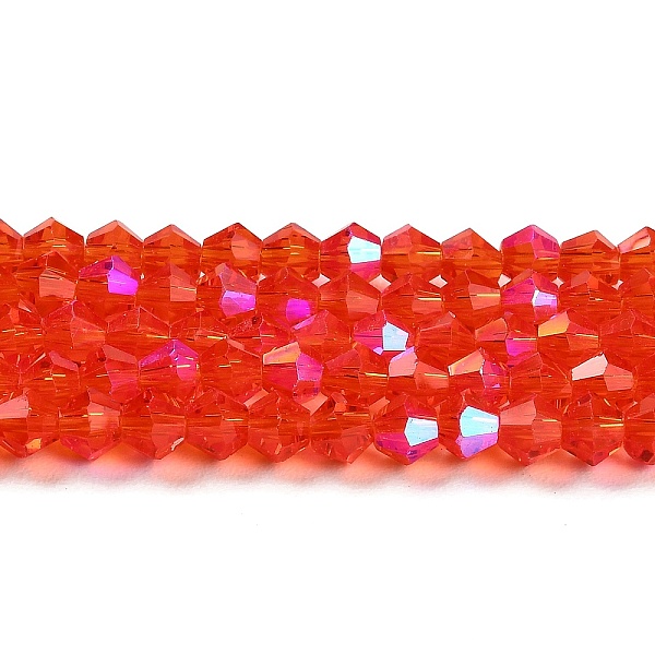 PandaHall Transparent Electroplate Glass Beads Strands, AB Color Plated, Faceted, Bicone, Red, 2mm, about 162~185pcs/strand, 12.76~14.61...