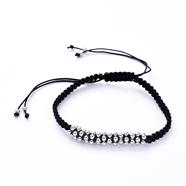 

PandaHall Unisex Adjustable Nylon Thread Braided Bead Bracelets, with Brass Round Beads, Platinum, 2-1/4 inch~3-7/8 inch(5.7~10cm) Nylon
