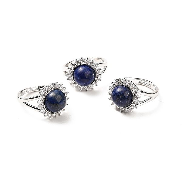 

PandaHall Natural Lapis Lazuli Adjustable Rings, Platinum Tone Flower Brass Rhinestone Rings for Women, Cadmium Free & Lead Free, US Size 8..., Clear