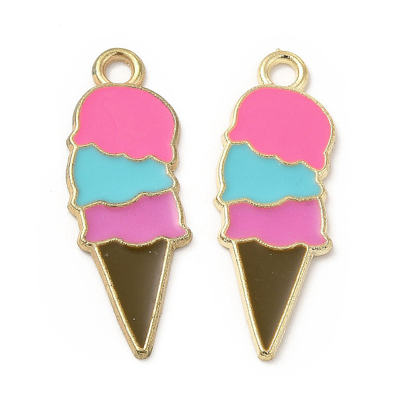 

PandaHall Summer Theme Alloy Enamel Pendants, Ice Cream Charms, Golden, Deep Pink, 26x10x1mm, Hole: 2mm Alloy+Enamel Food