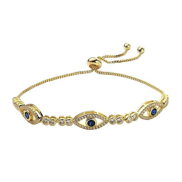 

PandaHall Horse Eye Cubic Zirconia Slider Bracelet, Real 18K Gold Plated Brass Adjustable Bracelet for Women, Marine Blue, Inner Diameter...