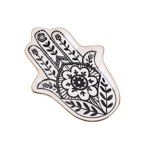Hamsa HandHand of Miriam with Flower Ceramic Jewelry Plate