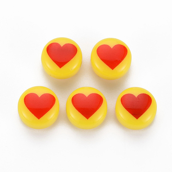 

PandaHall Opaque Acrylic Beads, Flat Round with Heart, Yellow, 12x8mm, Hole: 1.8mm Acrylic Flat Round Yellow