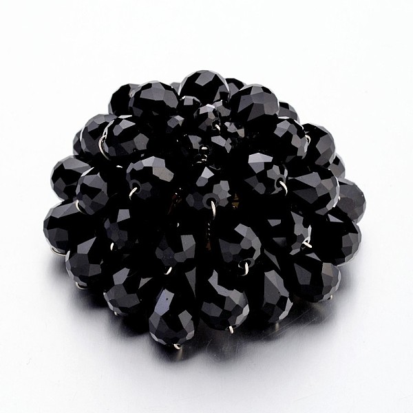 

PandaHall Faceted Glass Flower Big Pendants, with Platinum Tone Brass Findings, Black, 55~60x25~33mm, Hole: 5mm Brass+Glass Flower Black