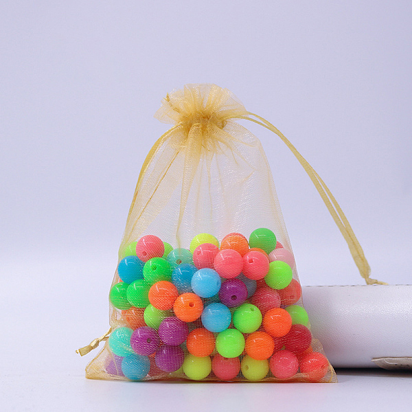 

PandaHall Rectangle Organza Drawstring Bags, Goldenrod, 12x9cm Organza Rectangle Gold