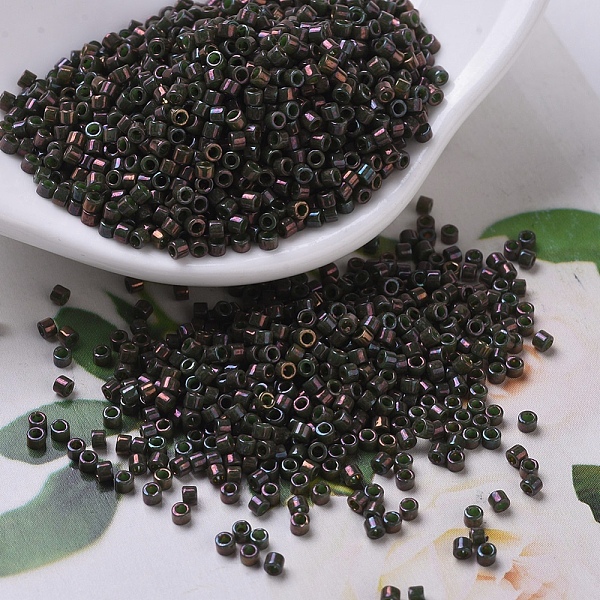 

PandaHall MIYUKI Delica Beads, Cylinder, Japanese Seed Beads, 11/0, (DB0131) Opaque Dark Olive Luster, 1.3x1.6mm, Hole: 0.8mm, about..., Green