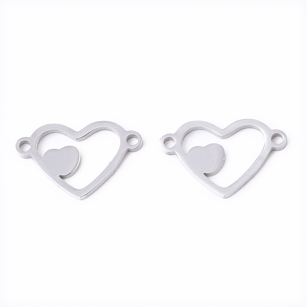 

PandaHall 201 Stainless Steel Links connectors, Laser Cut, Heart, Stainless Steel Color, 9.5x15x1mm, Hole: 1.2mm 201 Stainless Steel Heart