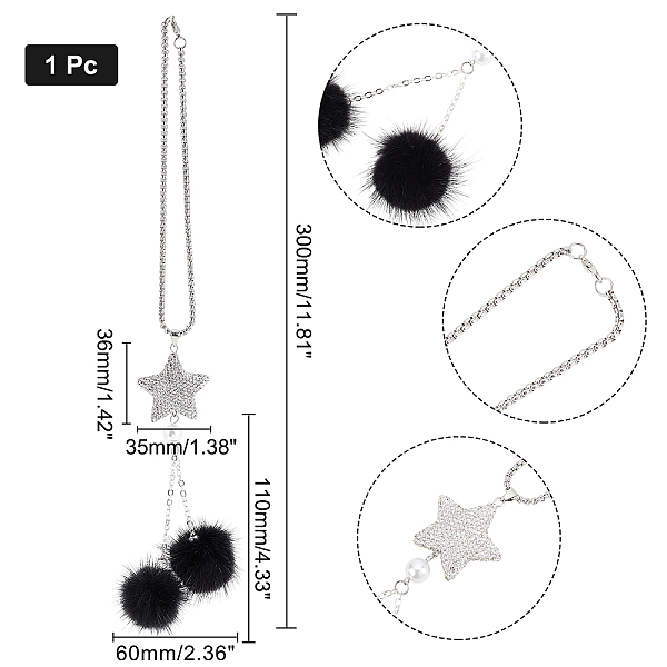 

PandaHall SUPERFINDINGS Handmade Plush Cloth Fabric Covered Pendant, with Rhinestone Star Beads and Alloy Finding, Black, 300mm, 1pc/box...